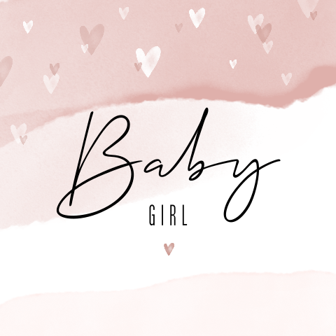 Felicitatiekaart baby meisje watercolour hartjes