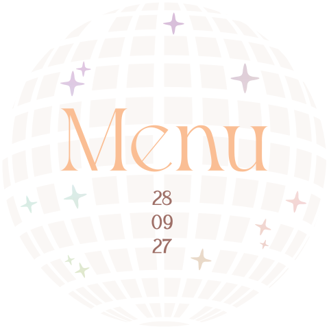 Menukaart rond discobal met holografische folie