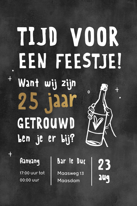 Hippe uitnodiging 25 jaar getrouwd in krijtlook met mat goudfolie