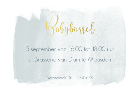 Babyborrel uitnodiging met watercolour en goudfolie