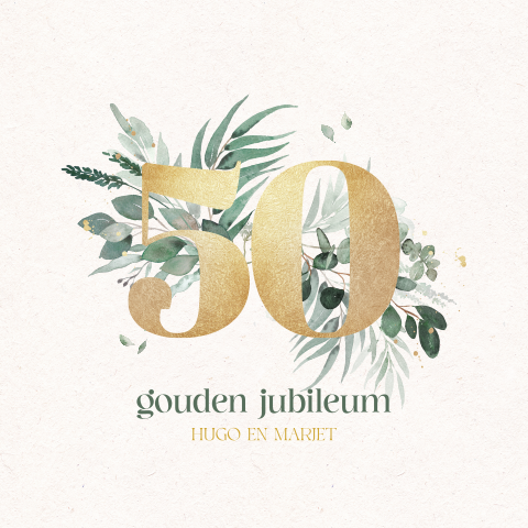Uitnodiging 50-jarig jubileum met takjes en gouden 50
