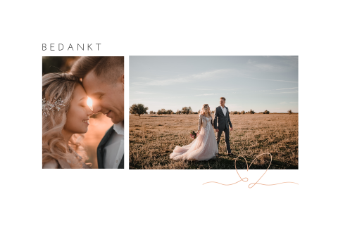Bedankkaart trouwen met foto's en roséfolie hartje