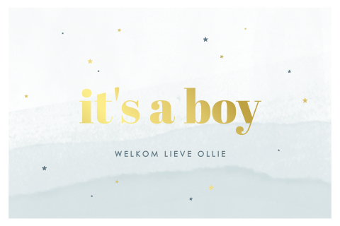 Wenskaart geboorte zoon watercolour goudfolie