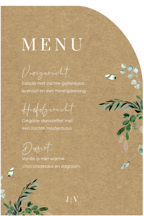 Menukaart kraftlook met eucalyptus takjes