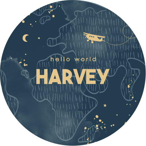 Muurcirkel donkerblauw met wereldkaart en vliegtuig