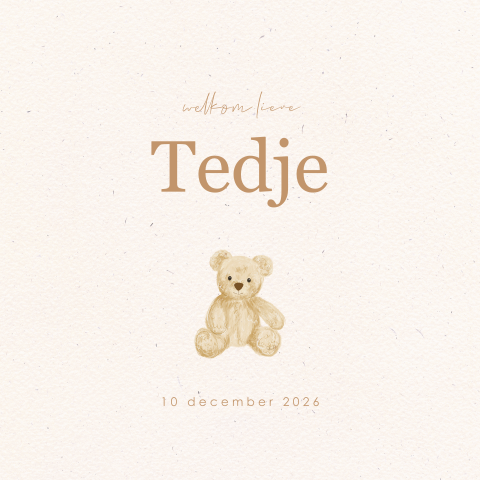 Geboortekaartje unisex met teddybeer in neutrale tinten