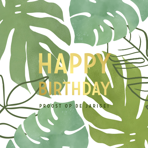Botanische wenskaart verjaardag goudfolie