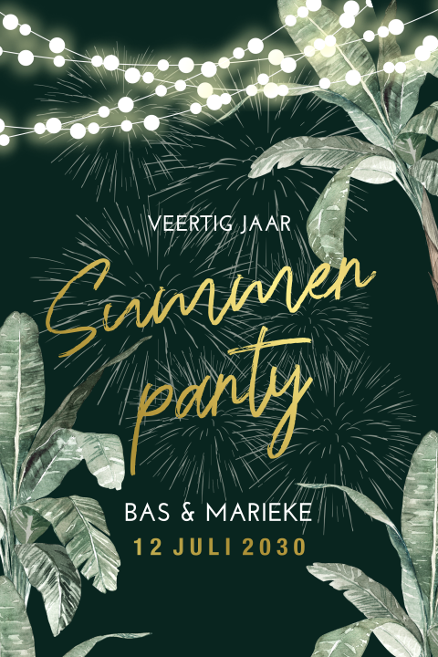 Zomer tuinfeest uitnodiging summer party met goudfolie