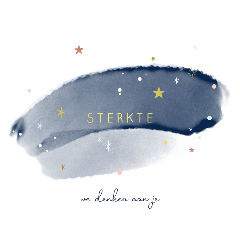 Wenskaart sterkte met blauwe watercolour en goudfolie