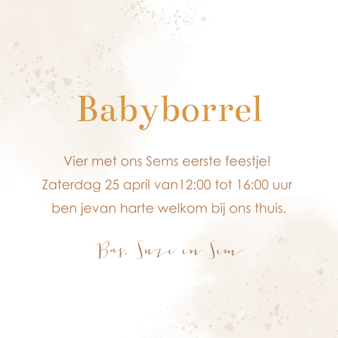 Uitnodiging kraamborrel in neutrale kleuren
