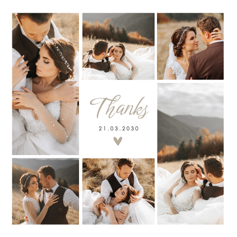 Bedankkaart bruiloft met fotocollage en hartje