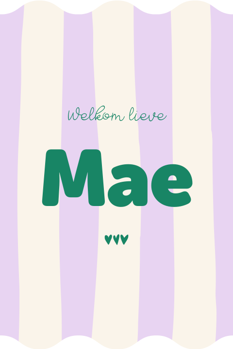 Trendy raambord met golvende randen, lila strepen en groene tekst