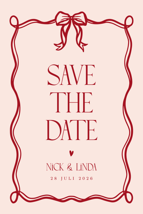 Kerst save the date met romantisch kader en strikje