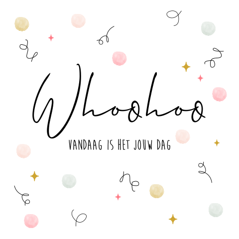 Wenskaart verjaardag vrouw met confetti en slingers