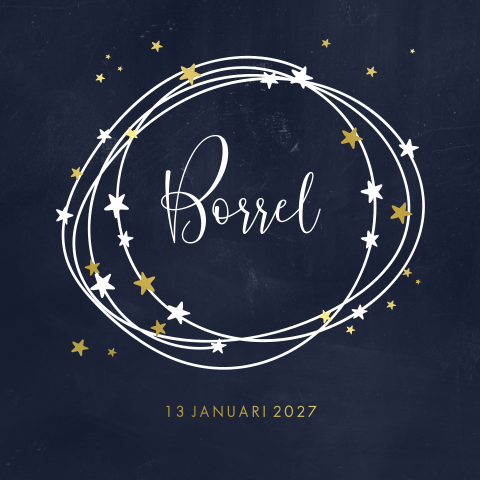 Uitnodiging nieuwjaarsborrel met goudfolie sterren