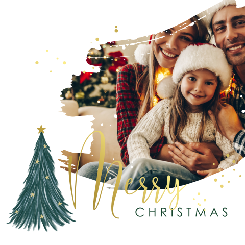 Kerstkaart zelf maken met kerstboom en goudfolie