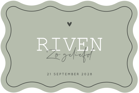 Geboortekaartje in olijfgroen met golvende rand