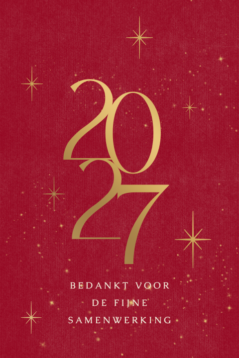 Rode zakelijke nieuwjaarskaart met jaartal, sterren en matgoudfolie
