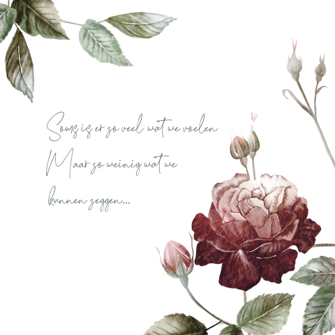 Stijlvolle condoleancekaart met bloem en tekstje