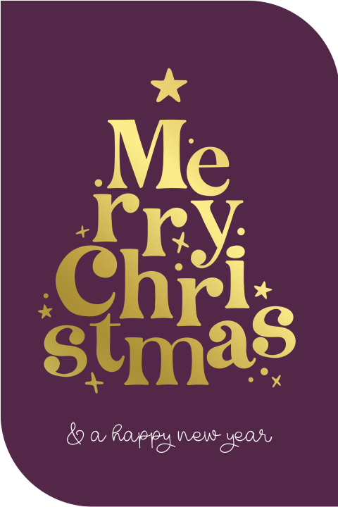 Kerstkaart met typografische kerstboom van goudfolie