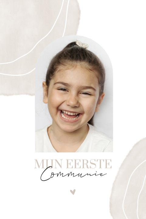 Communiekaart met eigen foto in beige water color