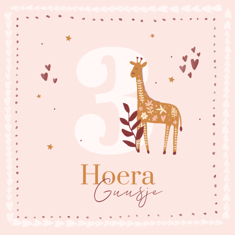 Kinderverjaardagskaart voor meisje met hartjes