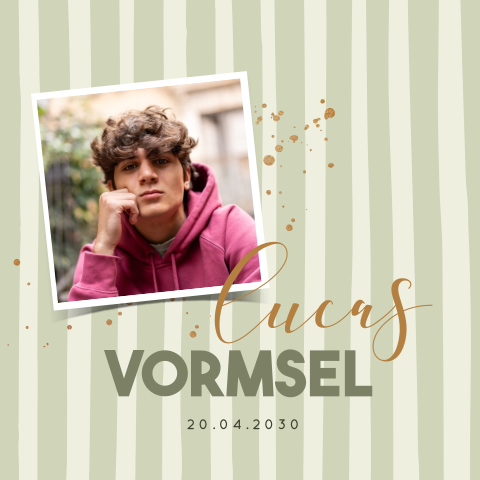 Vormsel uitnodiging groene strepen met foto