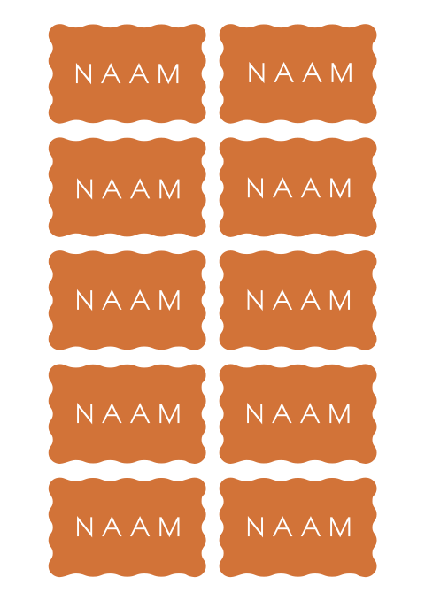 Naamkaartjes bruiloft met golvende rand terracotta