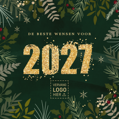 Zakelijke kerstkaart voor werknemers met botanische elementen