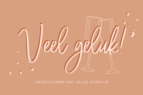 'Veel geluk' felicitatiekaart voor huwelijk met twee champagneglazen