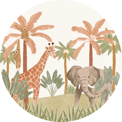 Ronde behangcirkel woontrend Jungle Vibes met wilde dieren