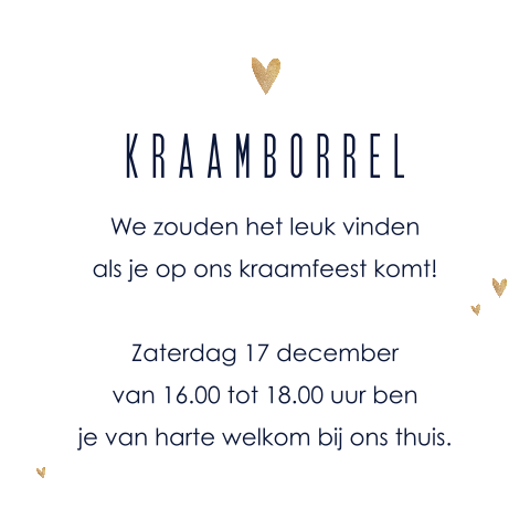 Lief kraamfeest kaartje met goudlook hartjes