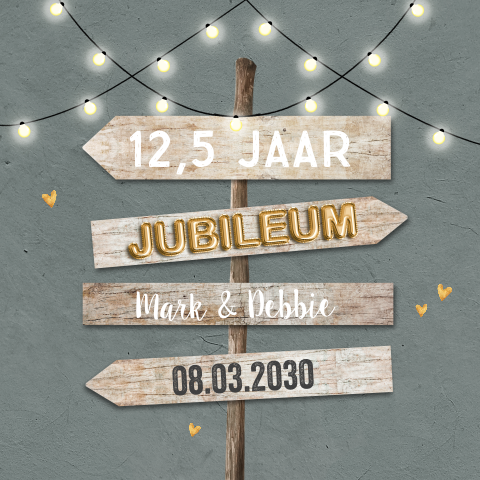 Uitnodiging 12,5 jaar getrouwd met wegwijzer