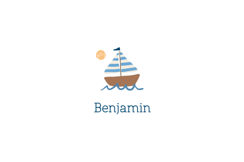 Geboortekaartje zomers golvende rand met zeilboot