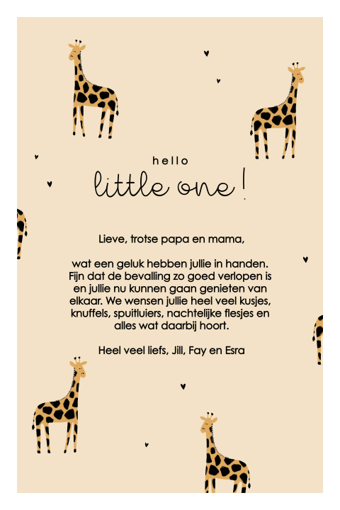Wenskaart geboorte met schattige giraffen