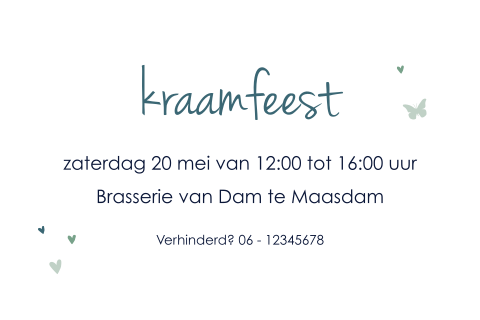 Lief kraamfeest kaartje met hartjes