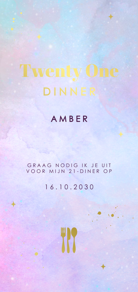 21 diner uitnodiging met goudfolie