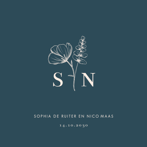 Trouwkaart minimalistisch met monogram initialen