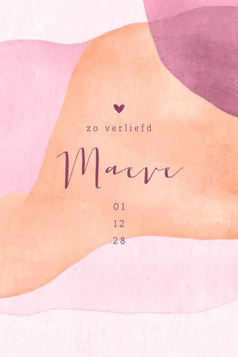 Lief geboortekaartje meisje met watercolour