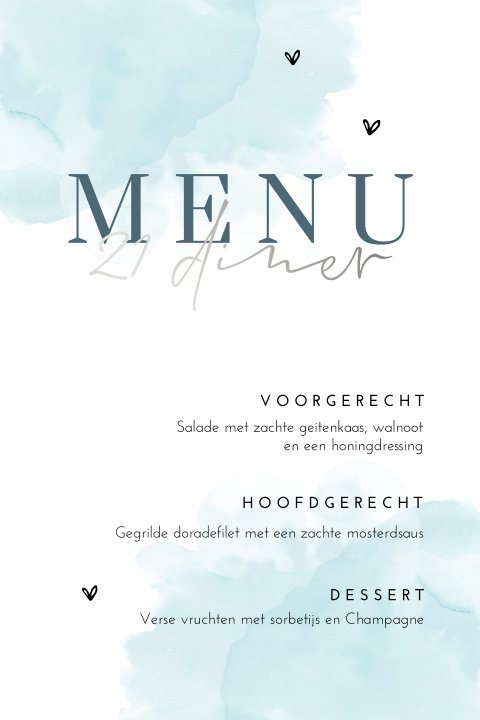 Menukaart 21 diner met watercolor met zilverfolie