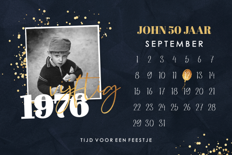 Uitnodiging verjaardag 50 jaar kalender goud