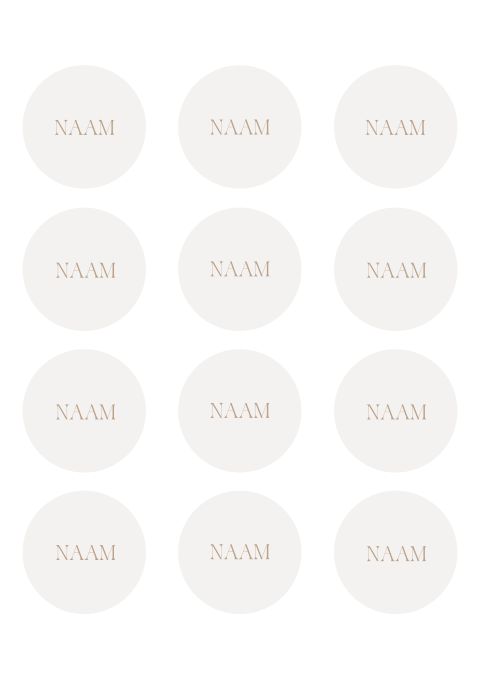 Ronde naamkaartjes bruiloft in neutrale kleuren