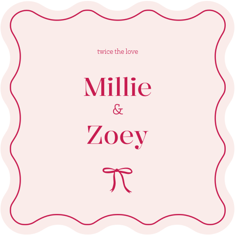 Geboortekaartje tweeling met strikje en golvende randen