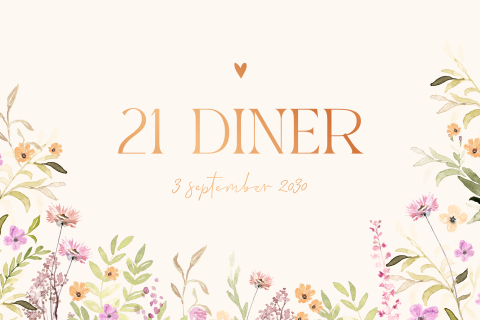 Pastelkleurige uitnodiging 21 diner met bloemenrand