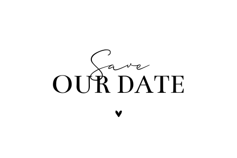 Minimalistische save the date zwart-wit met hartje