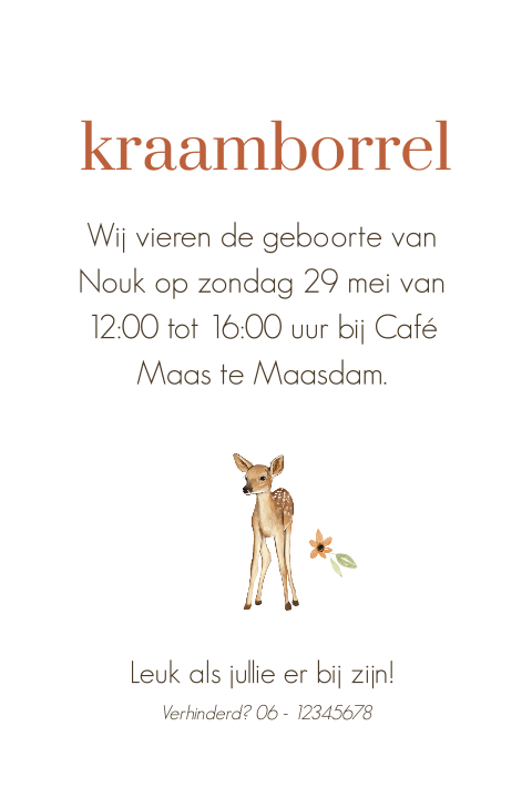 Lief kraamborrelkaartje met hertje