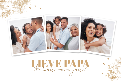 Poster vaderdag met drie foto's, hartjes en glitters