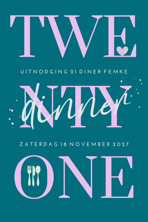 Twenty one dinner uitnodiging typografisch