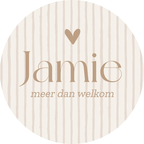 Raamsticker rond beige gestreept met hartje