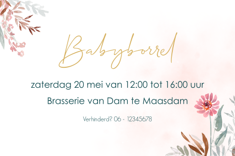 Kraamborrelkaartje romantisch met bloemen